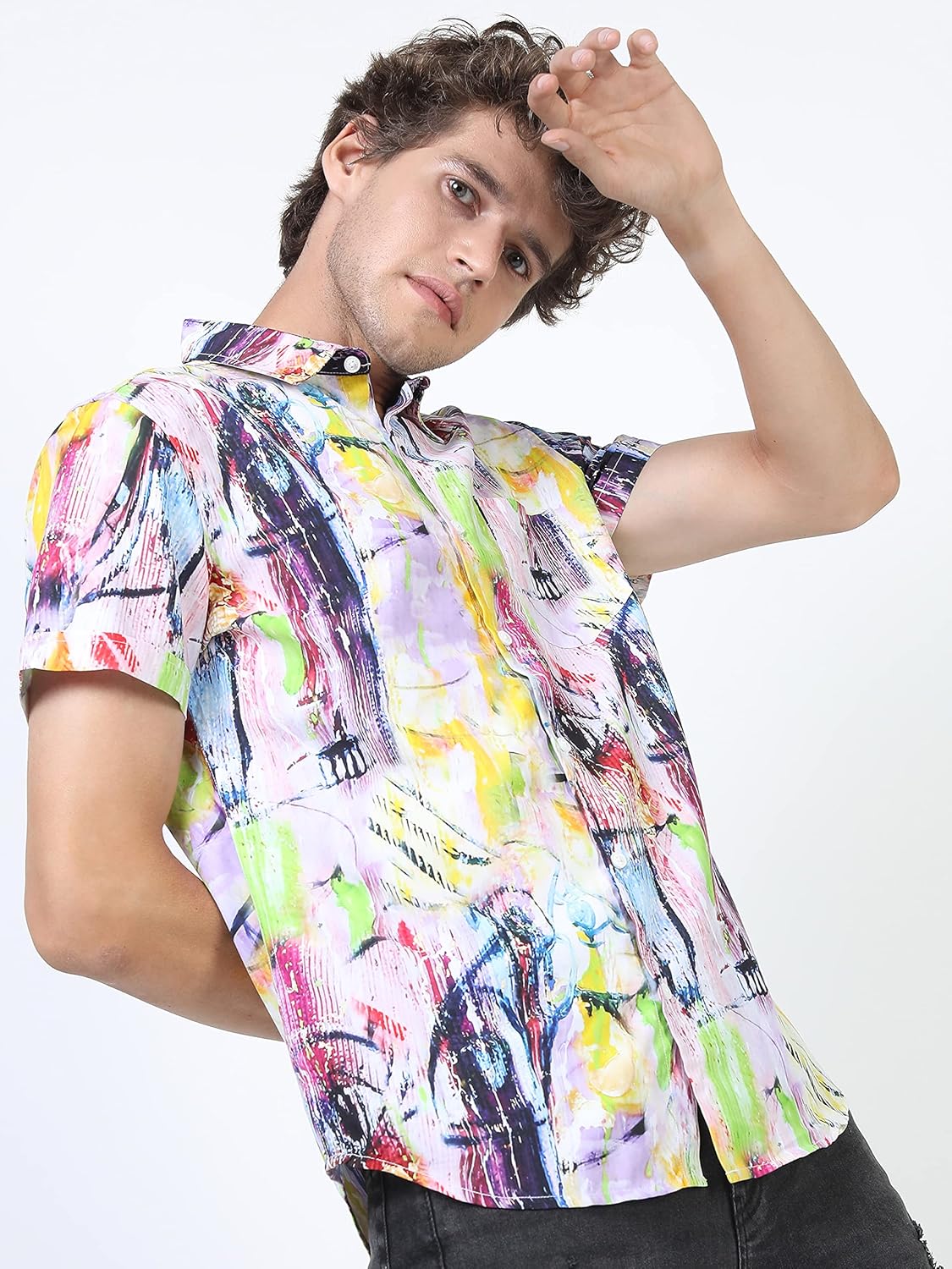 KETCH Men Cotton Slim Fit Printed Half Sleeve Shirt