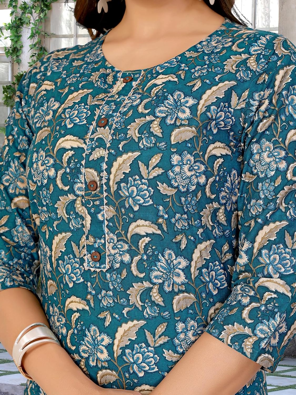 rangita Teal Cotton Straight Printed Knee Length Kurti