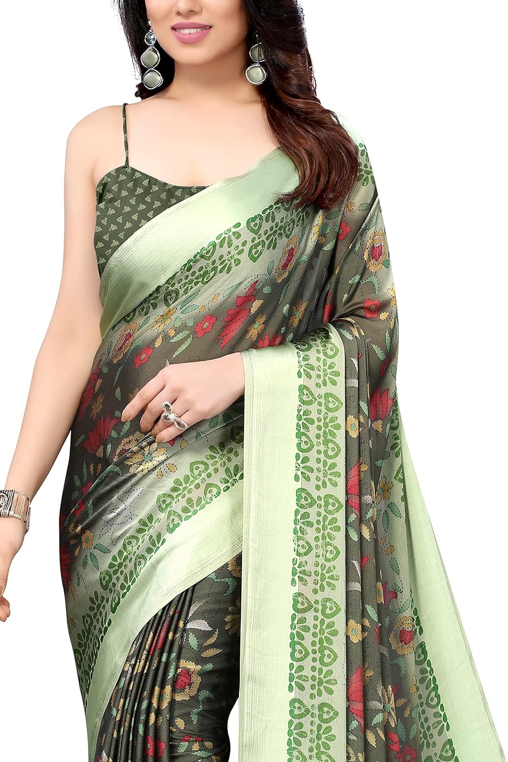 Women's Stylish Chiffon Print Saree with Blouse Piece