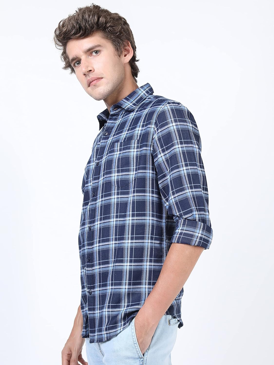 KETCH Men's Polyester Slim Fit Checked Full Sleeve Shirt