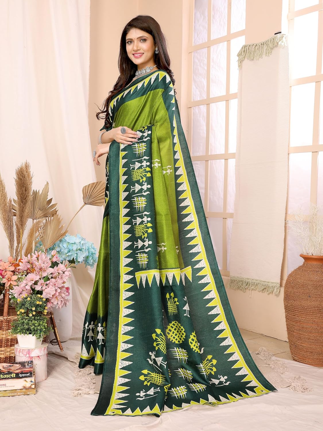 Yashika Women's Plain Woven Printed Art Silk Saree with Unstitched Blouse Material