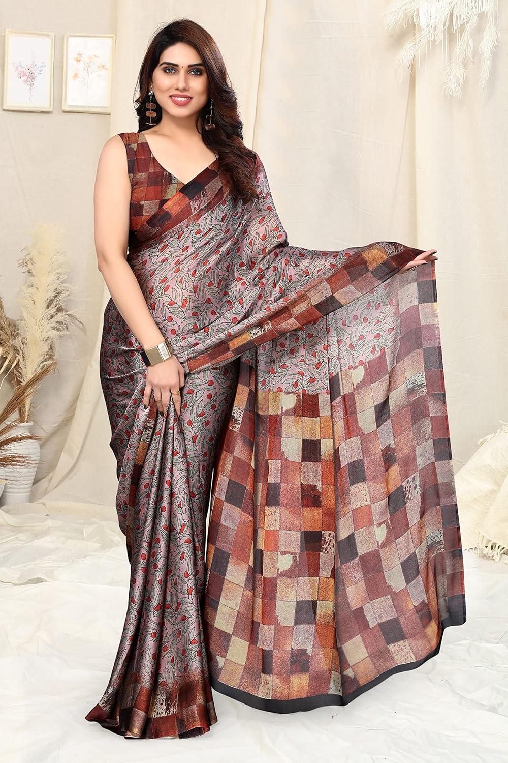 Women's Stylish Chiffon Print Saree with Blouse Piece