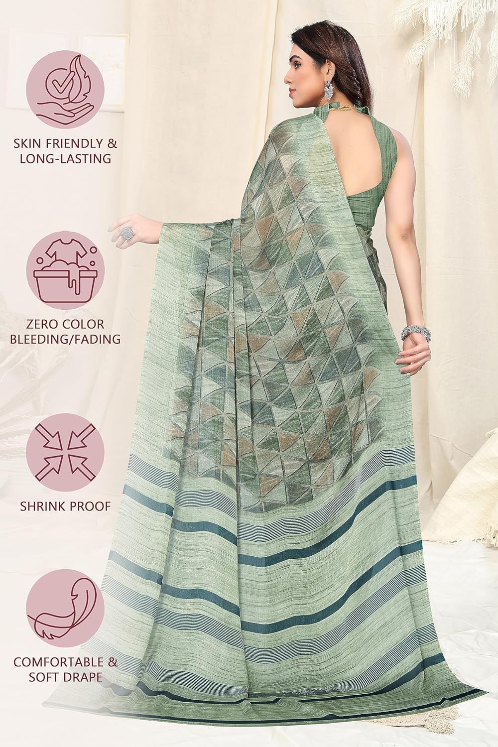 Women's Chiffon Printed Saree with BlousePiece