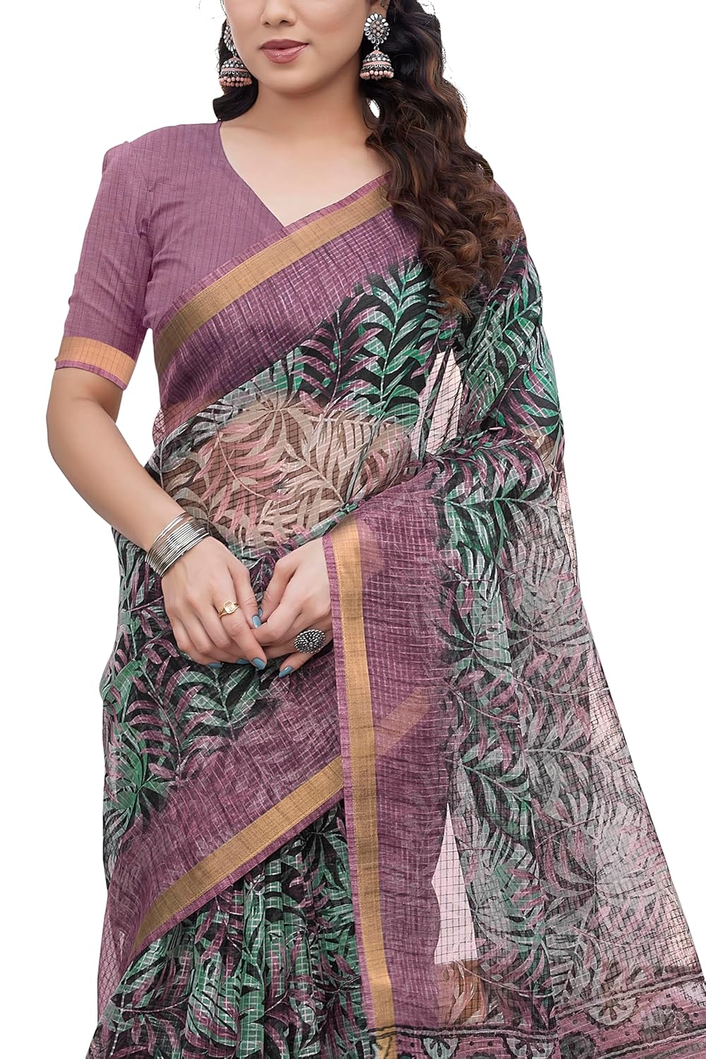KotaDoriaPolyester Mix Leaf Floral Printed Saree