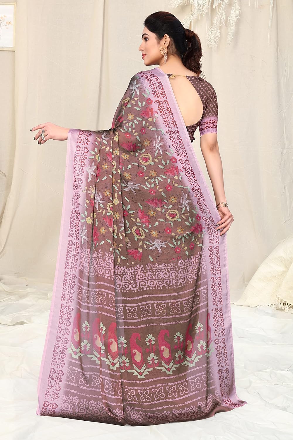 Women's Stylish Chiffon Print Saree with Blouse Piece