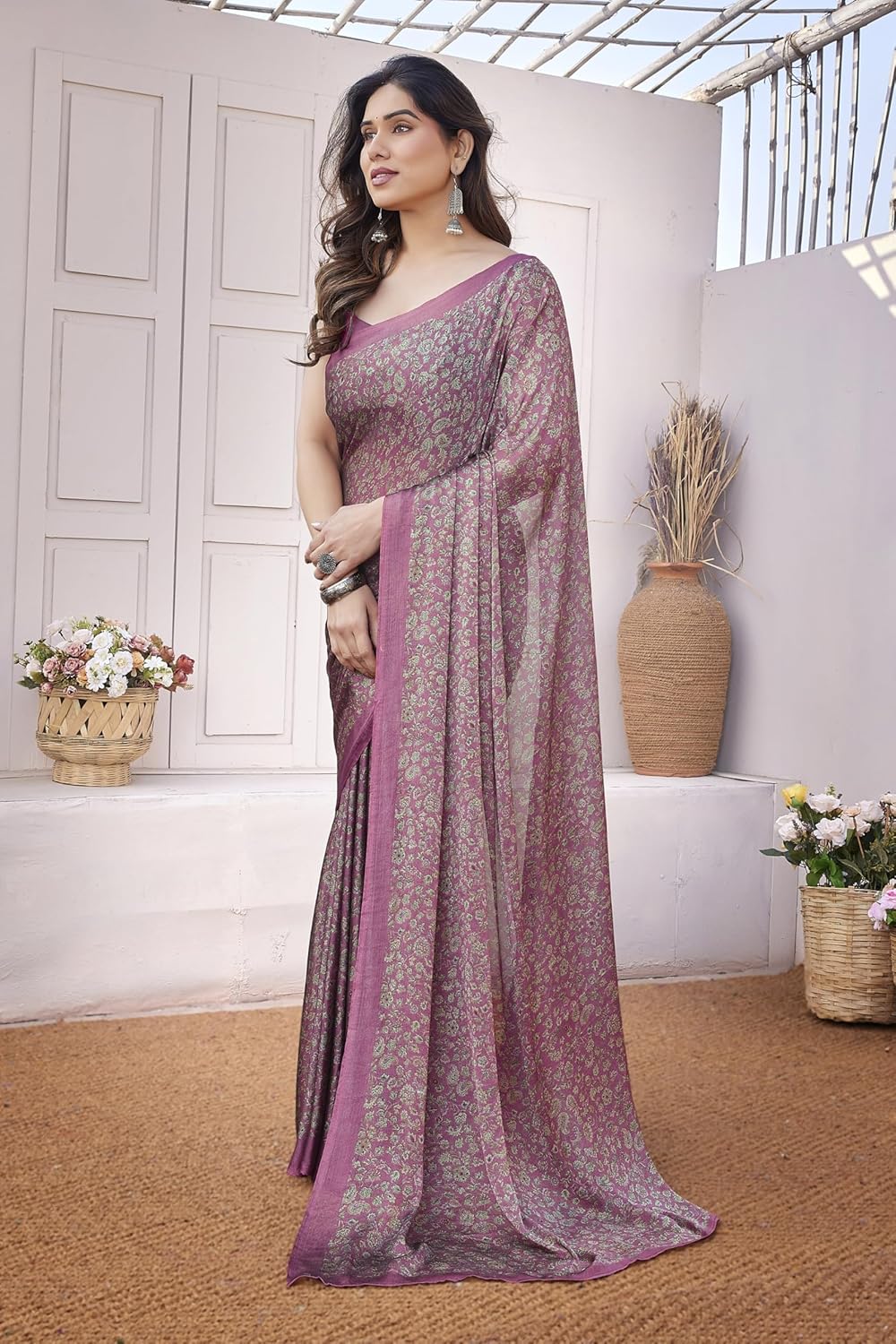 Women's Chiffon Floral Printed Saree with Blouse Piece