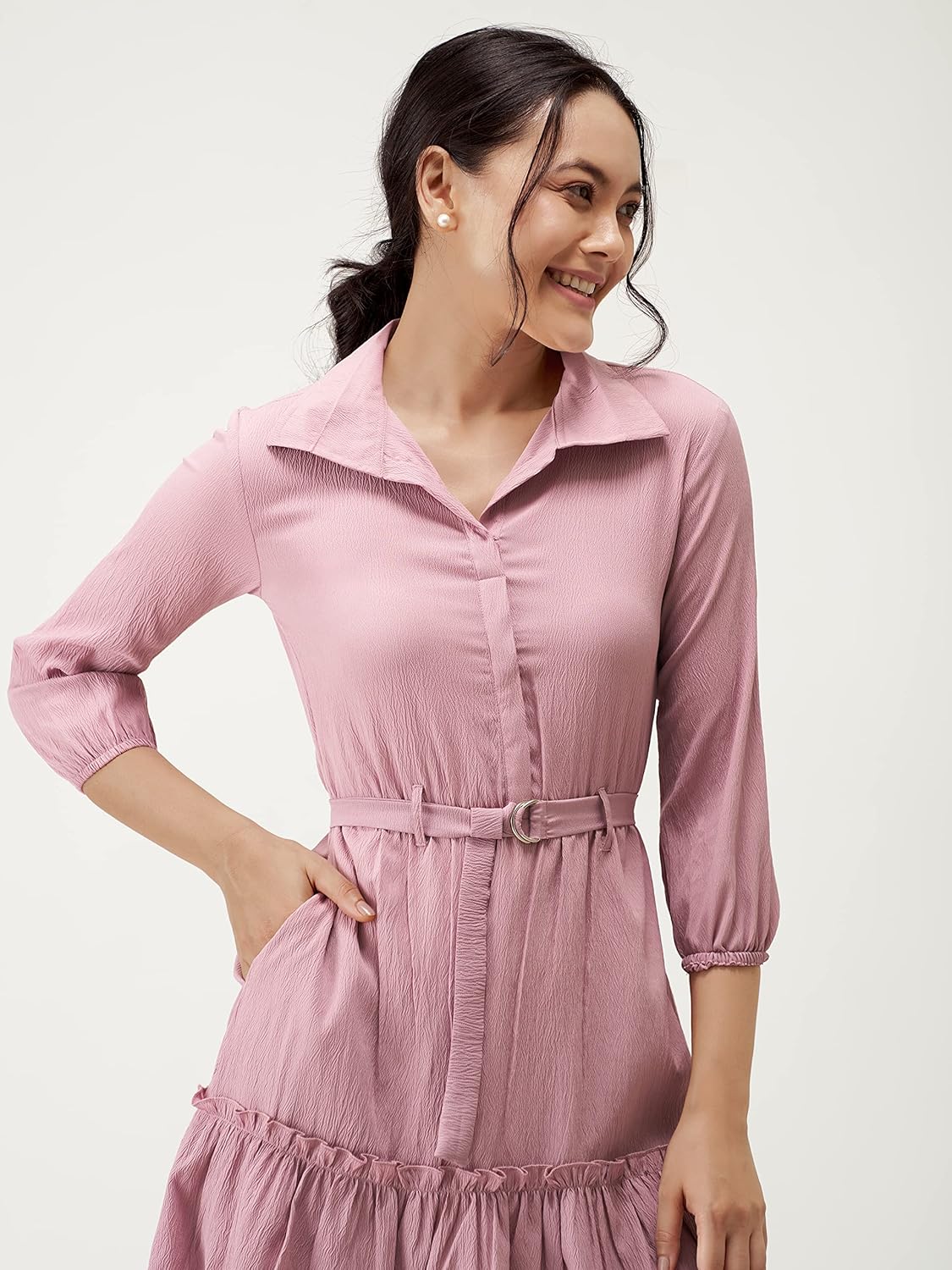 AASK Women Peplum Gathared Stylish Dress with Belt