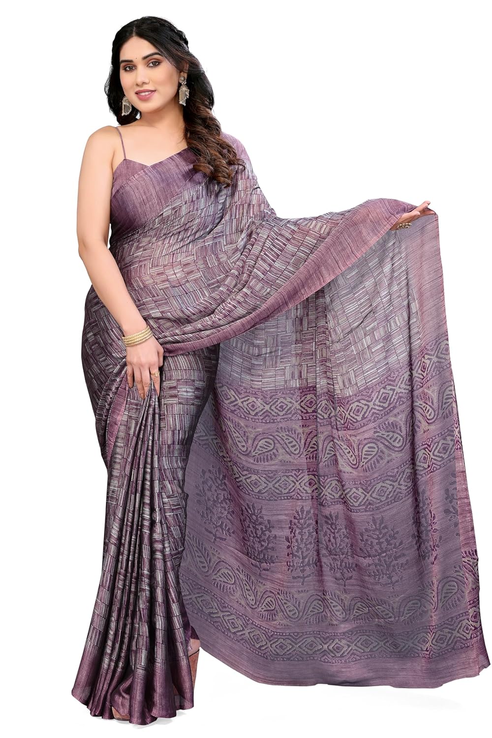 Women's Chiffon Block Printed Saree with Blouse Piece