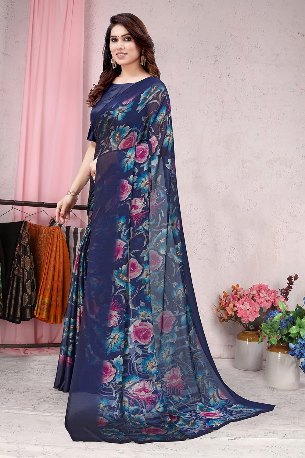 Women's Printed Saree with Blouse Piece