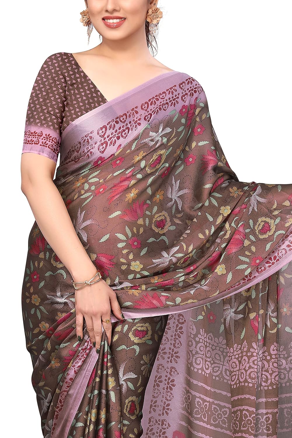 Women's Stylish Chiffon Print Saree with Blouse Piece