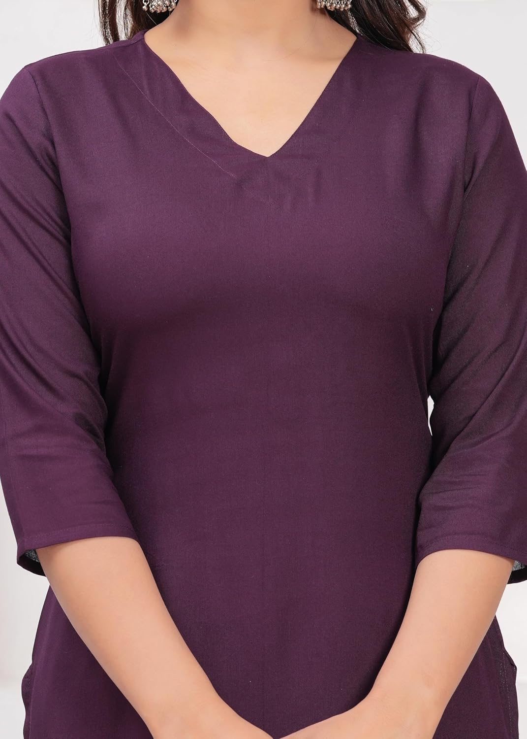 Women's Rayon Solid Plain v Neck Kurta Trouser/Pant Set