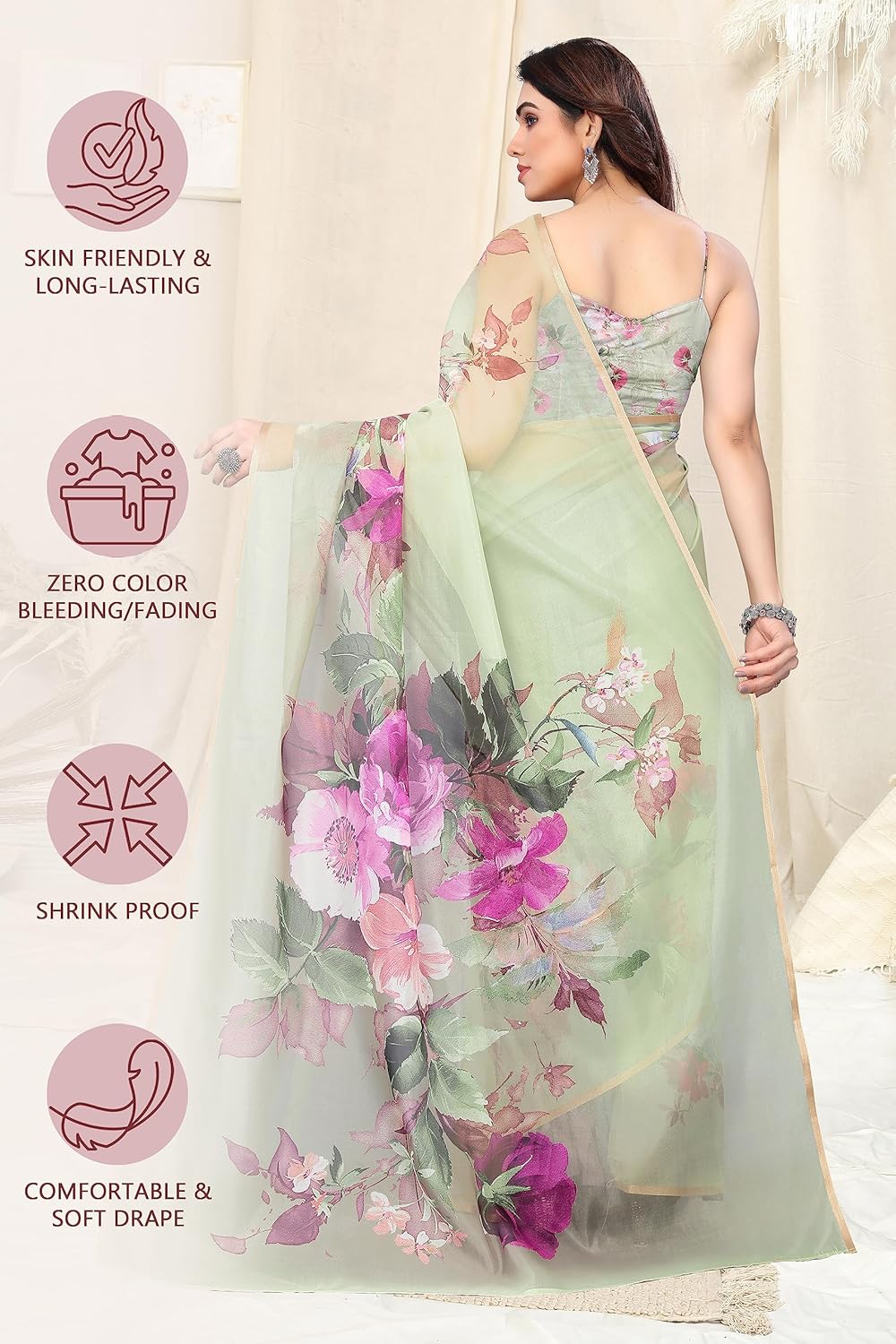 Printed Women's Organza Saree Design with Blouse Piece