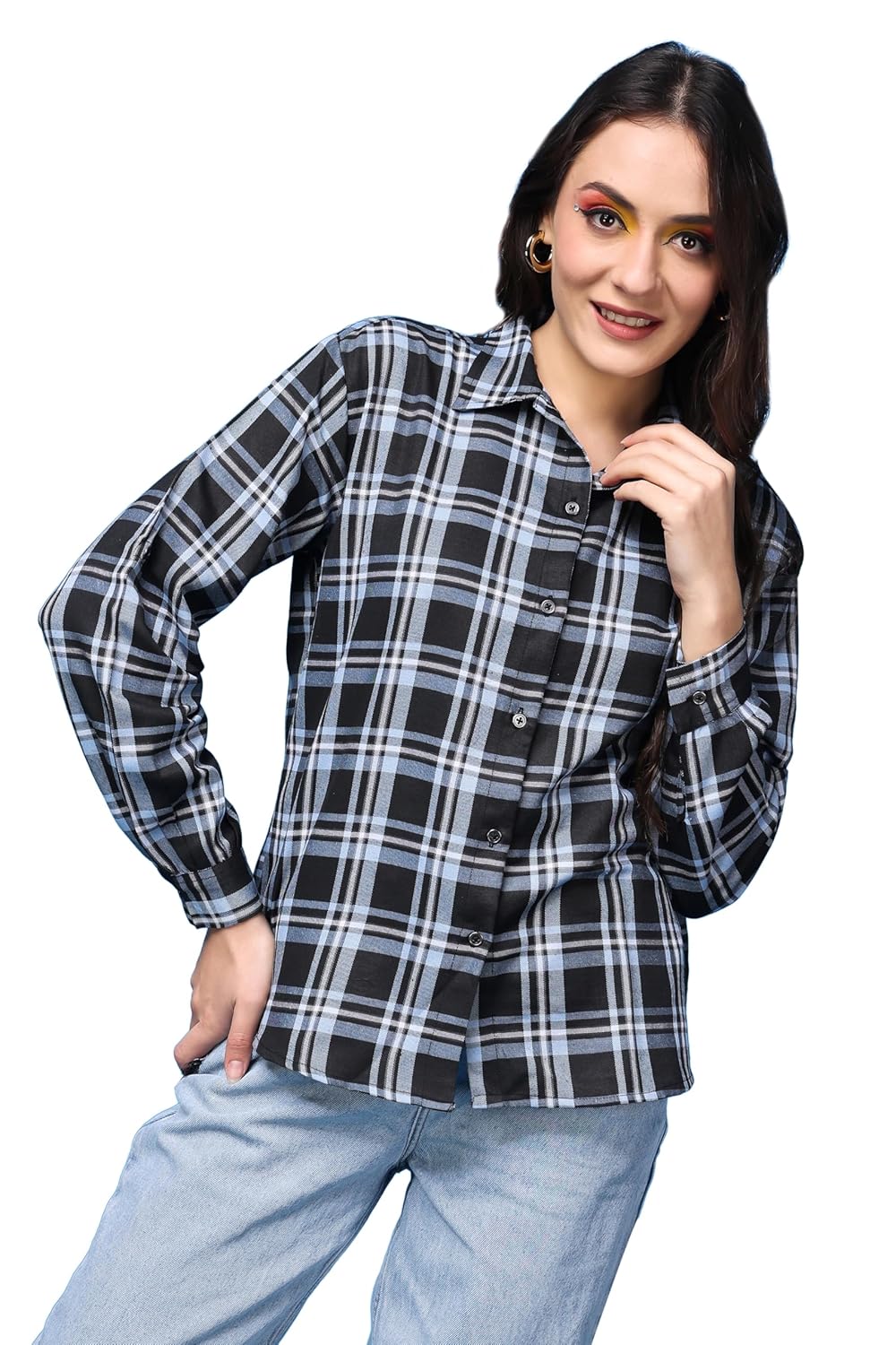 POPWINGS Casual Checks Print Shirt for Women