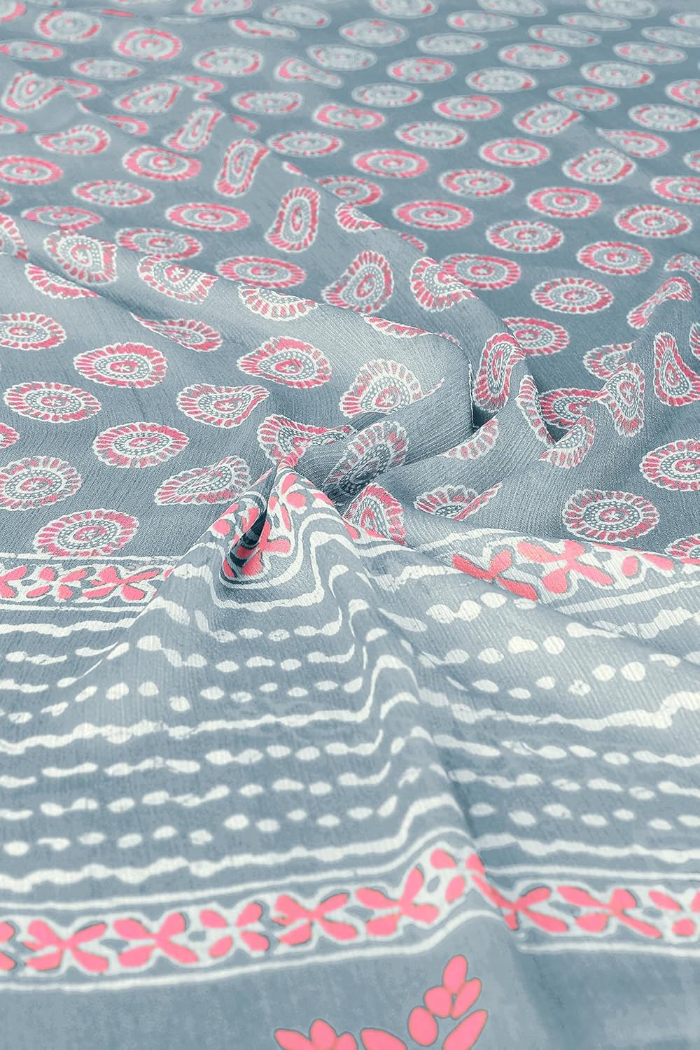 Women's Chiffon Block Printed Saree with Blouse Piece