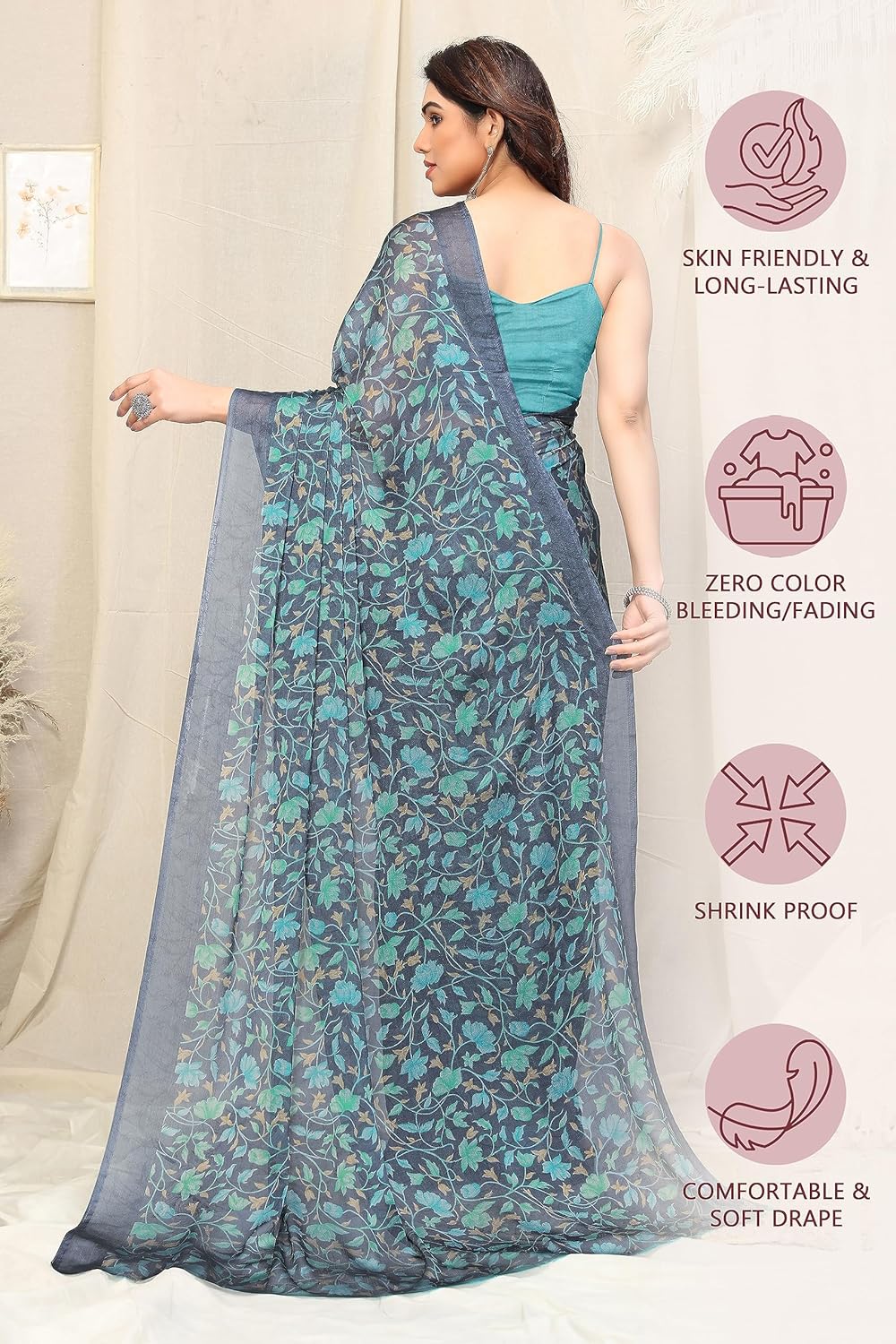Women's Chiffon Floral Printed Saree with Blouse Piece
