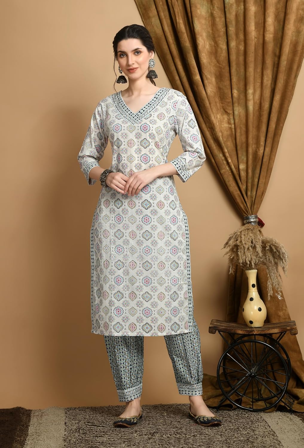 BHOOLFT Cotton Rayon Afghan Floral Print Kurta