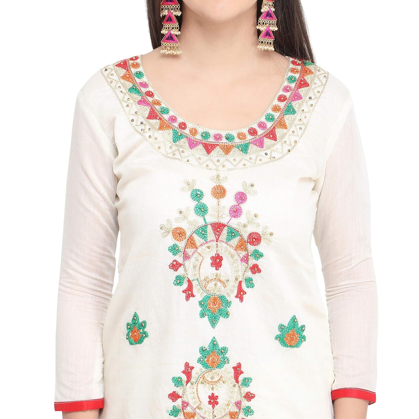 EthnicJunction Women's Chanderi Cotton Embroidered