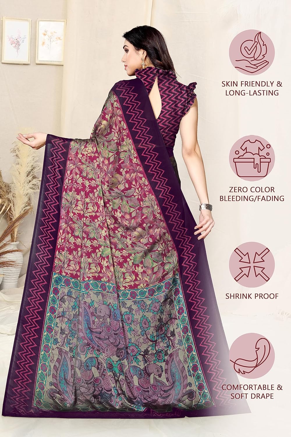 Chiffon Printed Women Saree with Blouse Piece