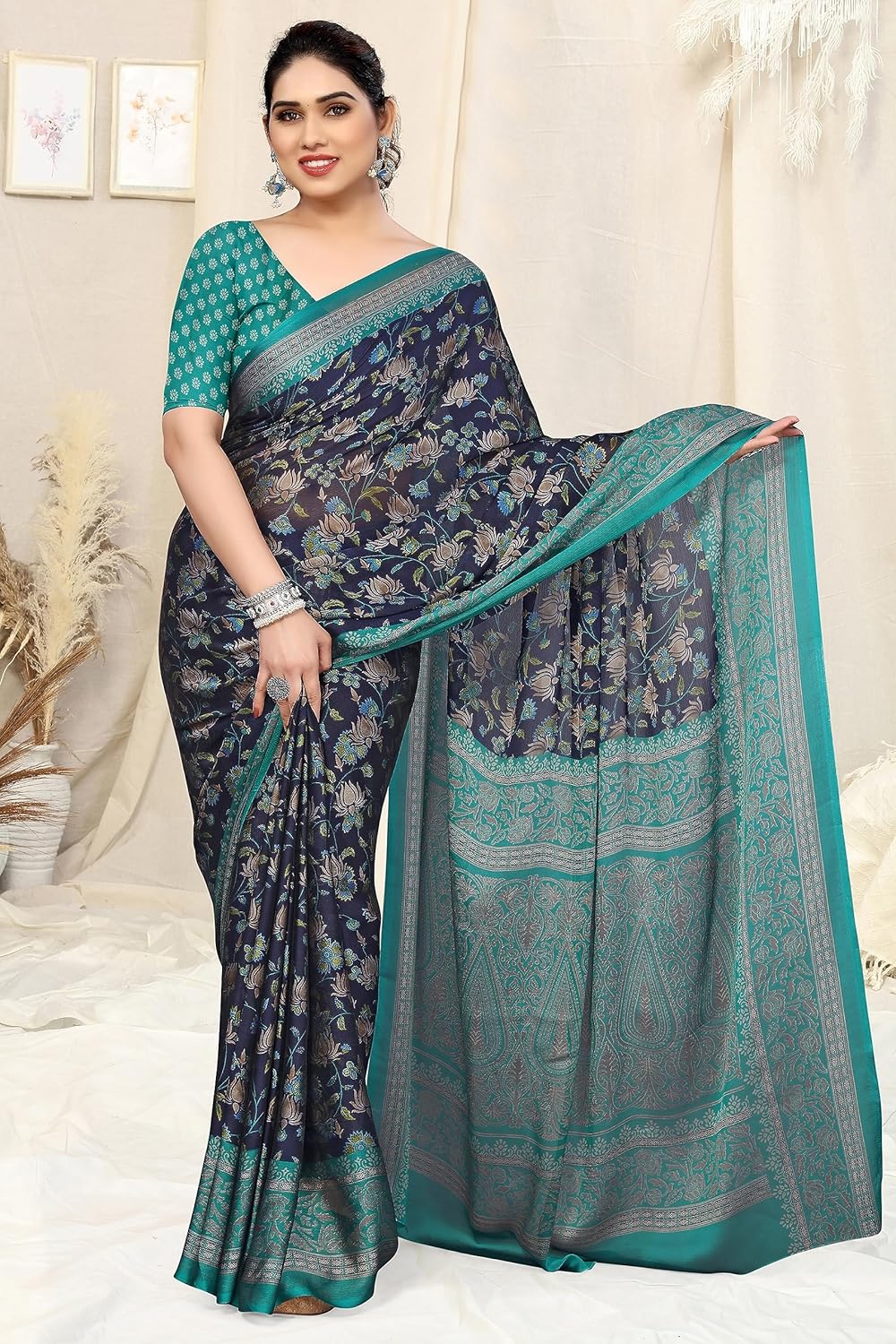 Women's Printed Saree with Blouse Piece