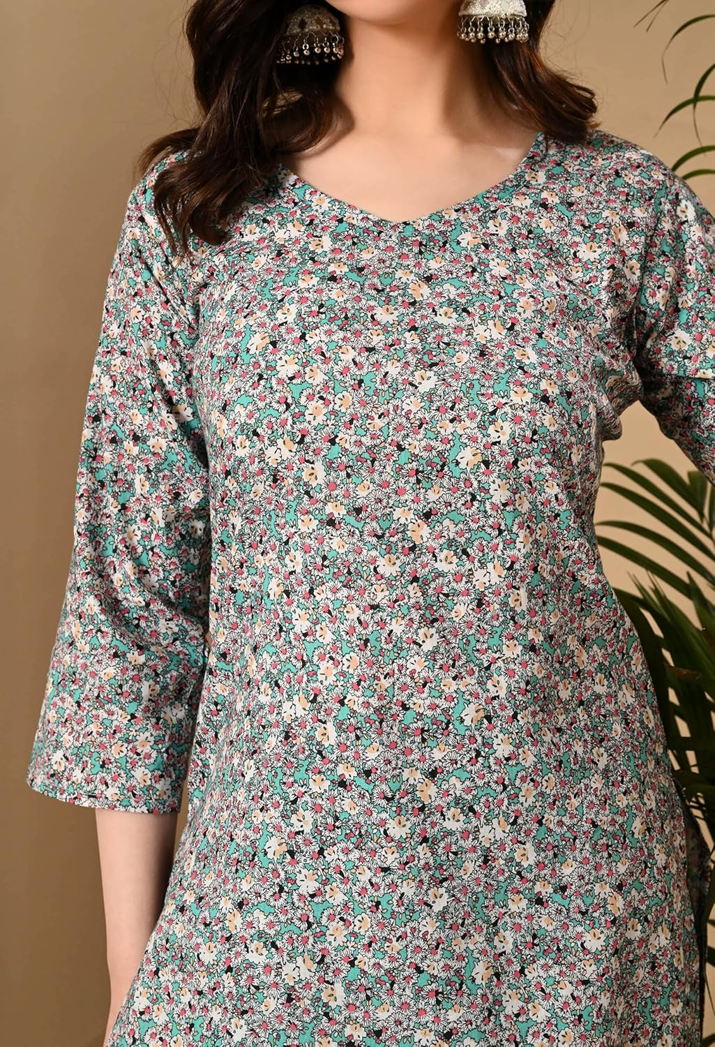 Liboza Cotton Short Kurti for Women V-Neck Shape