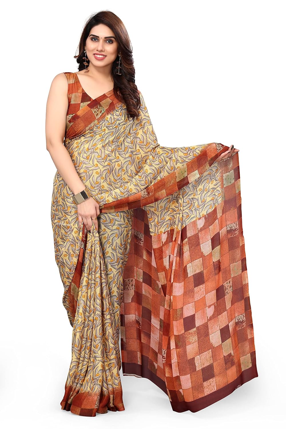 Women's Stylish Chiffon Print Saree with Blouse Piece