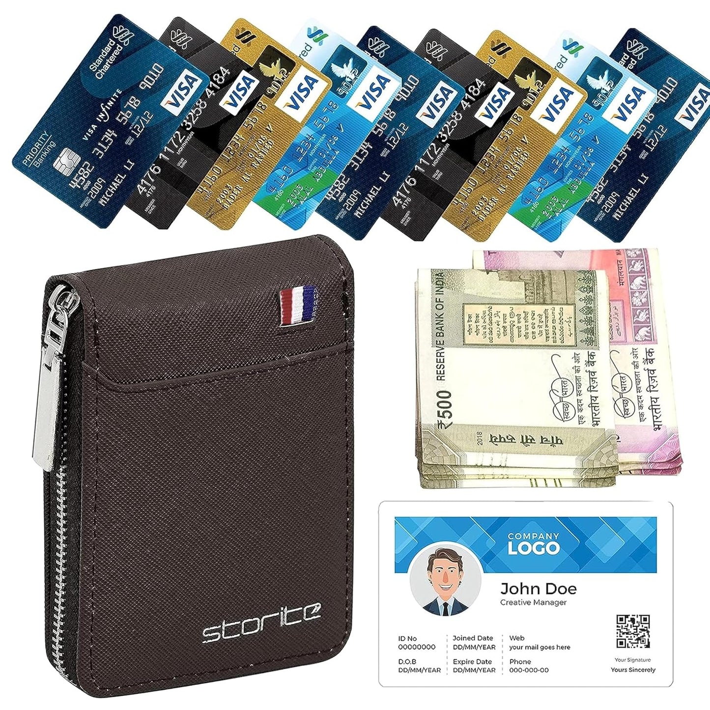 Storite PU Leather 9 Slot Vertical Credit Debit Card