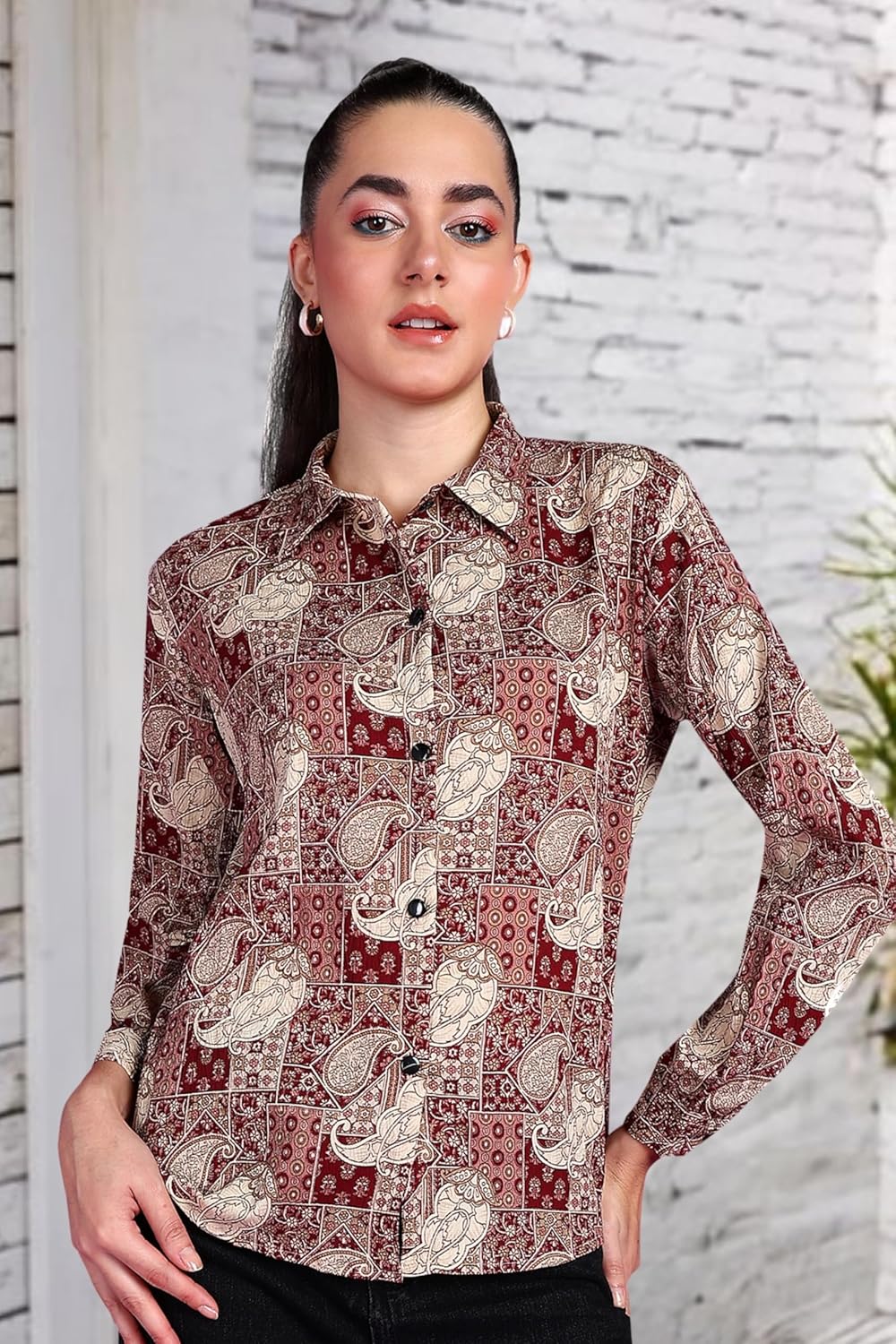POPWINGS Printed Full-Sleeves Regular-Fit Polyester