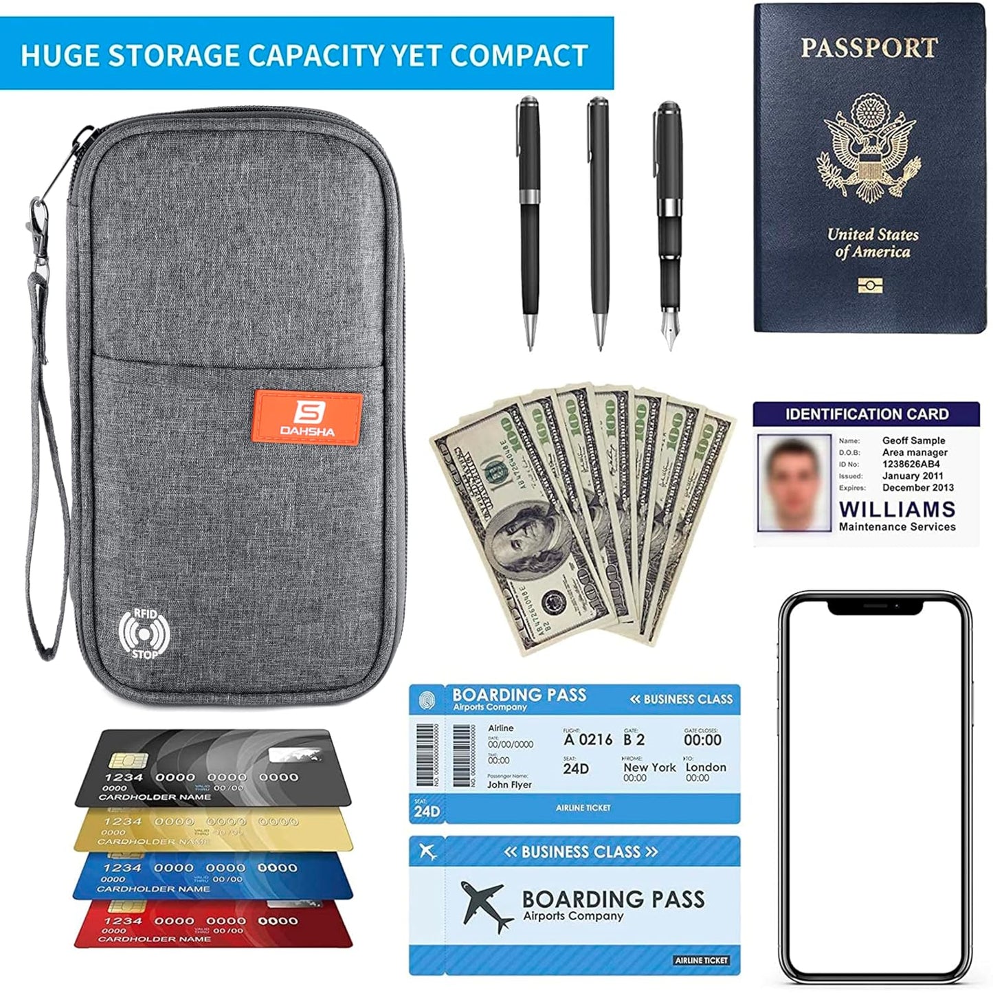 DAHSHA Fabric Travel Family Passport Holder Card