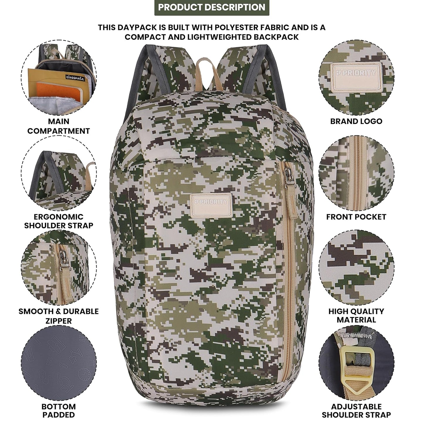 Priority 10 Ltr Trendy Small Casual Day Backpack - alphahostel.in