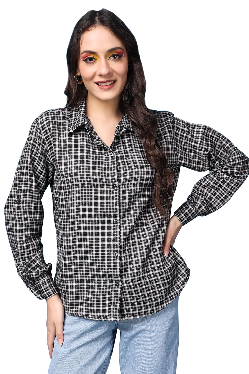 POPWINGS Casual Checks Print Shirt for Women