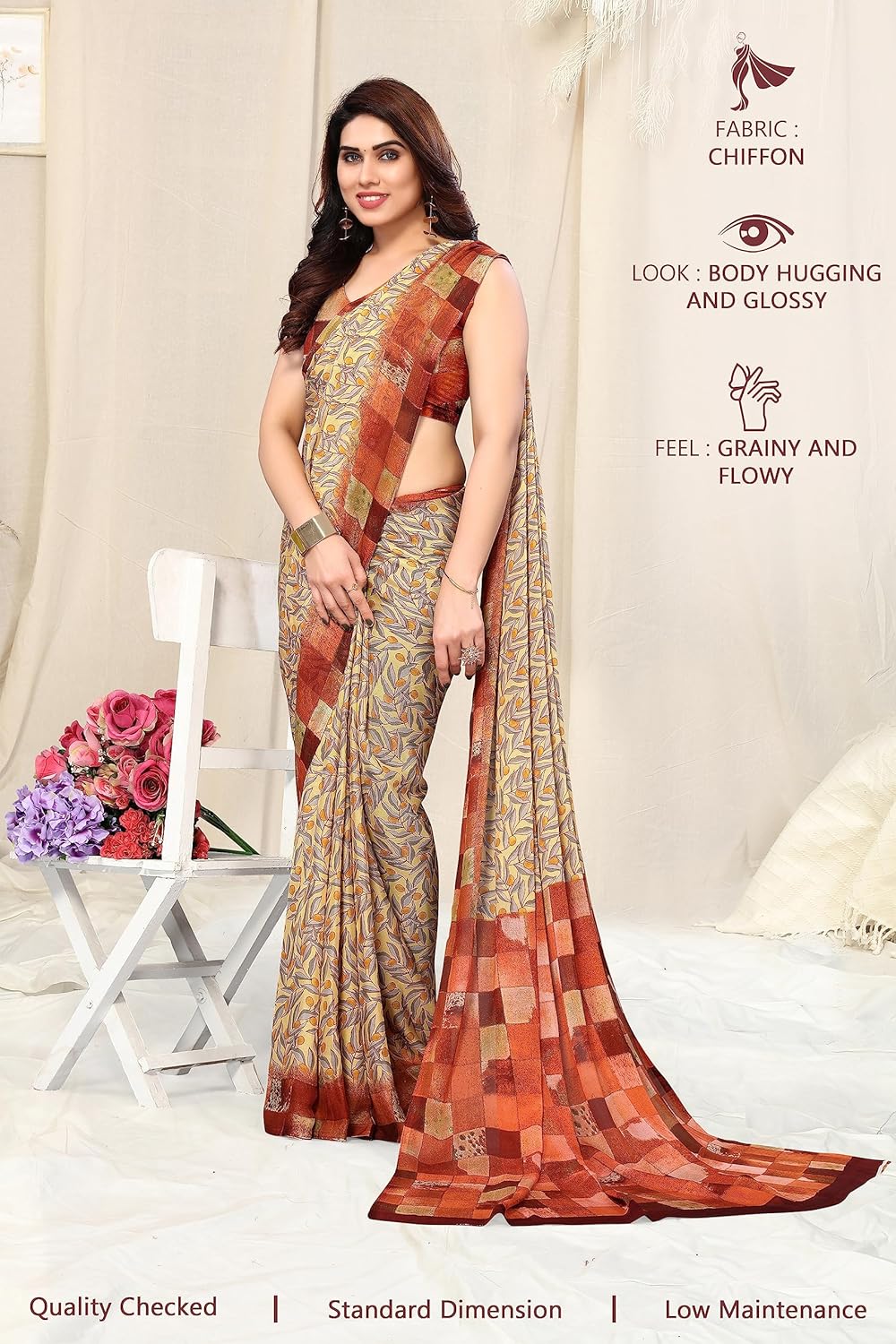Women's Stylish Chiffon Print Saree with Blouse Piece
