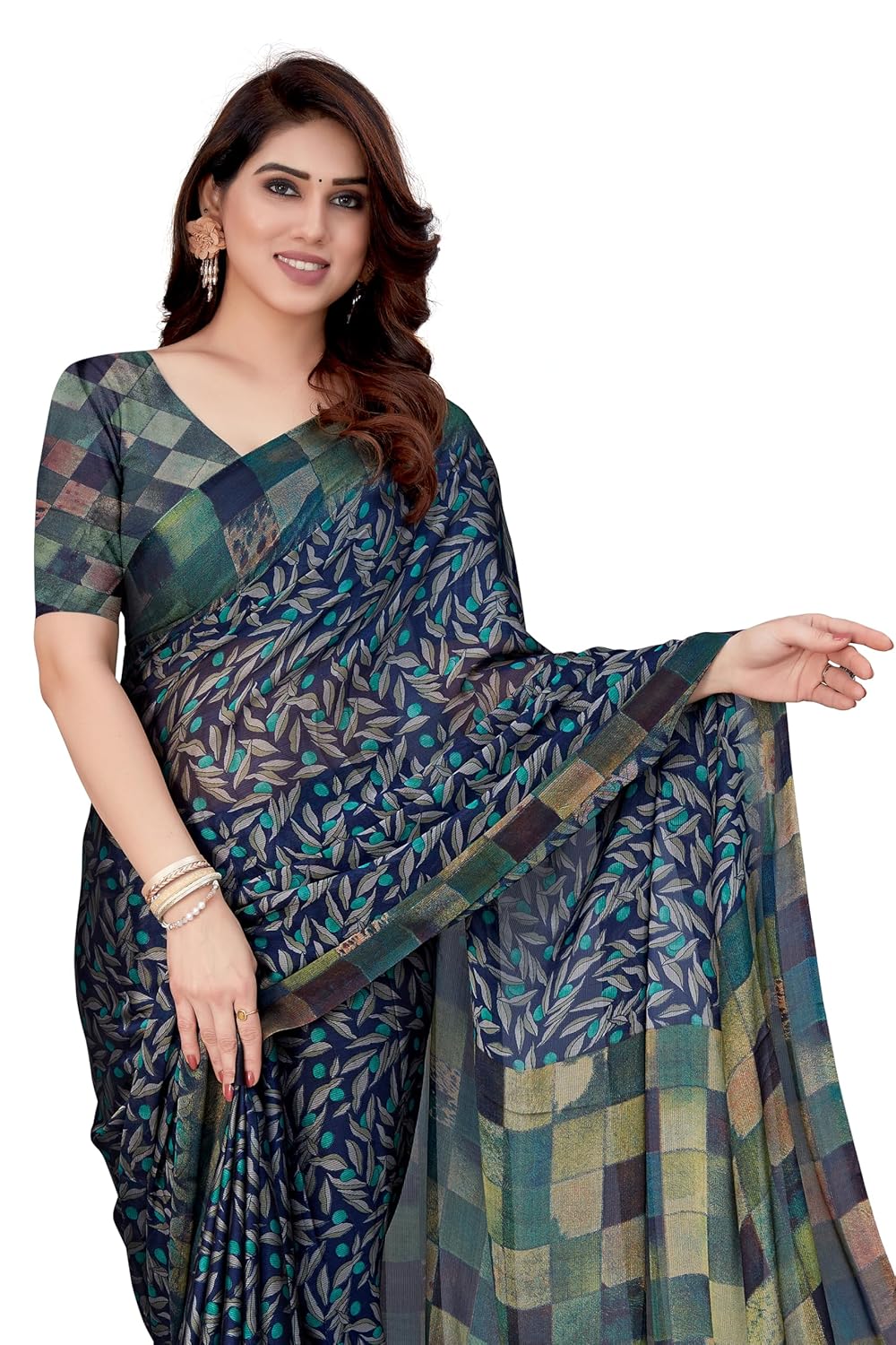 Women's Stylish Chiffon Print Saree with Blouse Piece