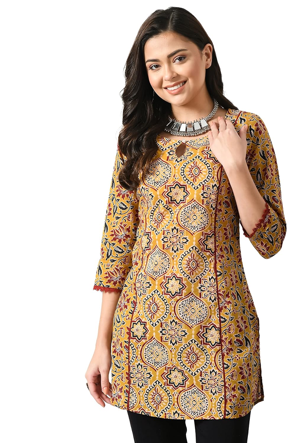 Meesan Women's Cotton 3/4 Slevee Solid Kurta
