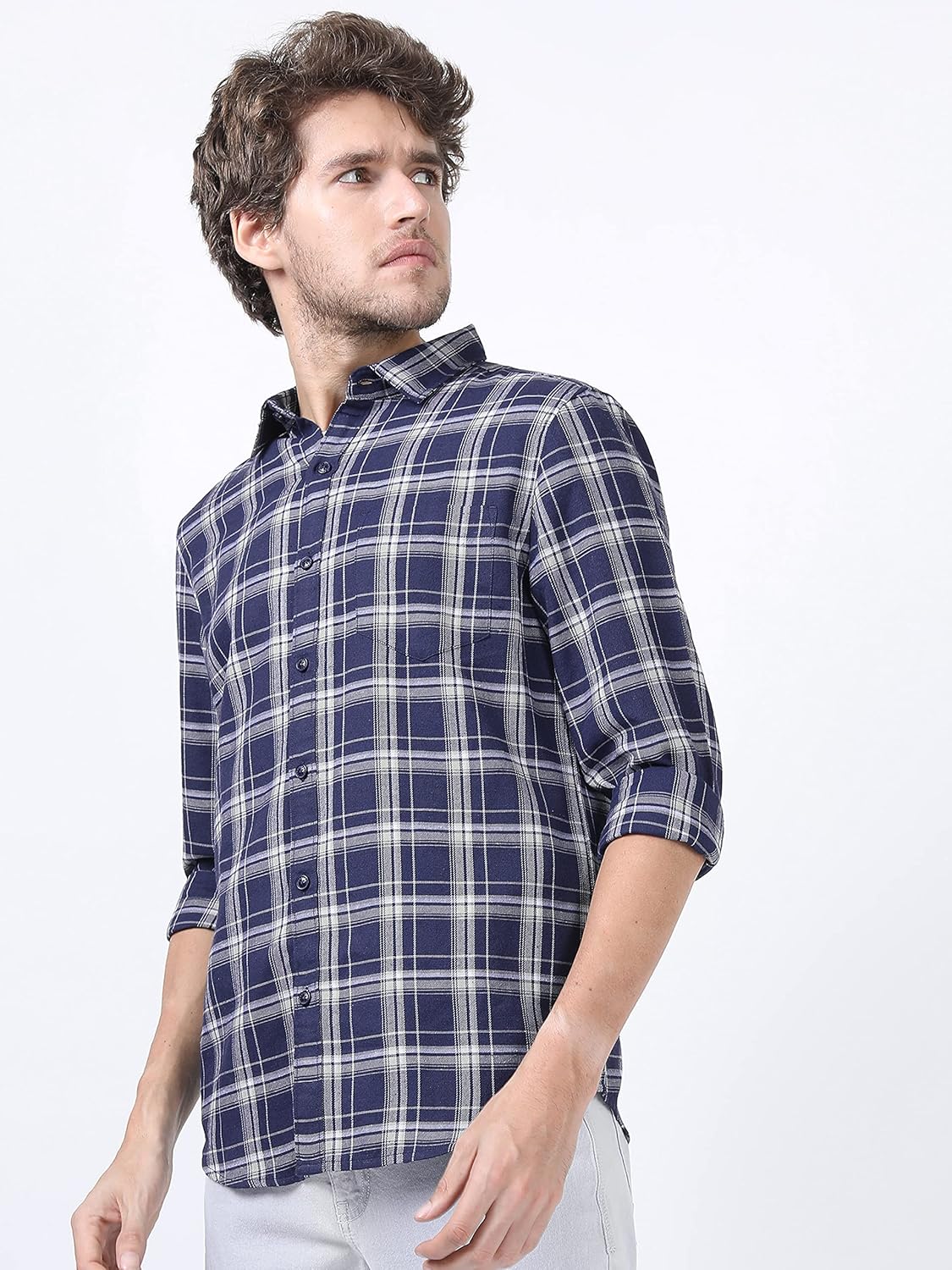 KETCH Men's Polyester Slim Fit Checked Full Sleeve Shirt