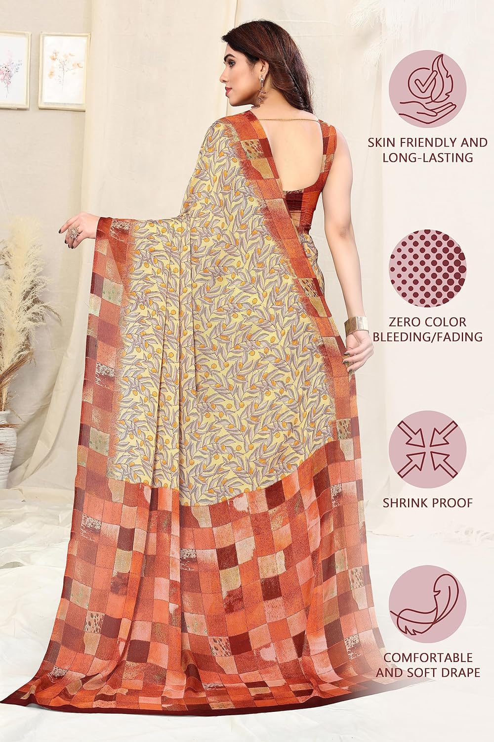 Women's Stylish Chiffon Print Saree with Blouse Piece