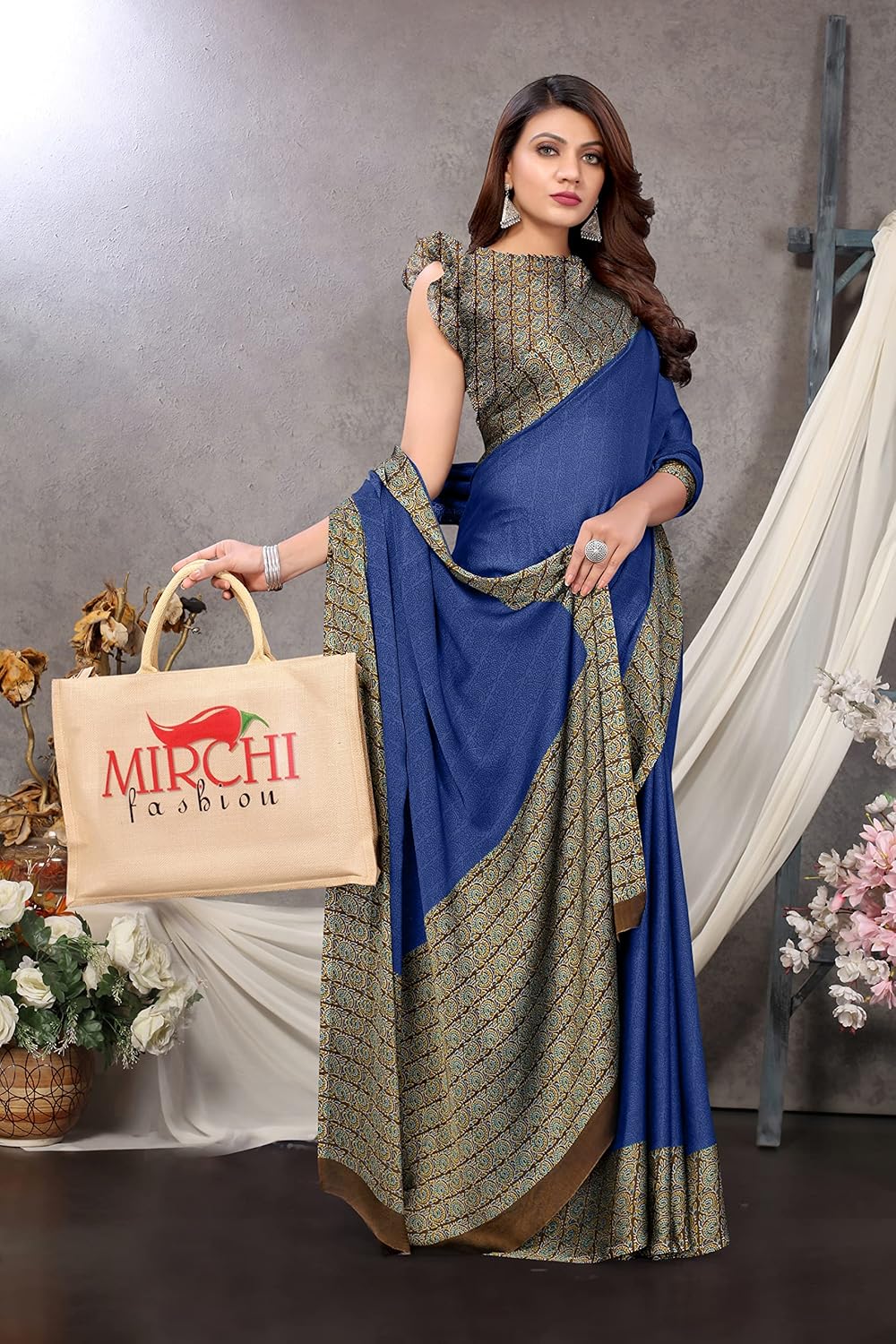 Women's Design Printed Saree with Blouse Piece