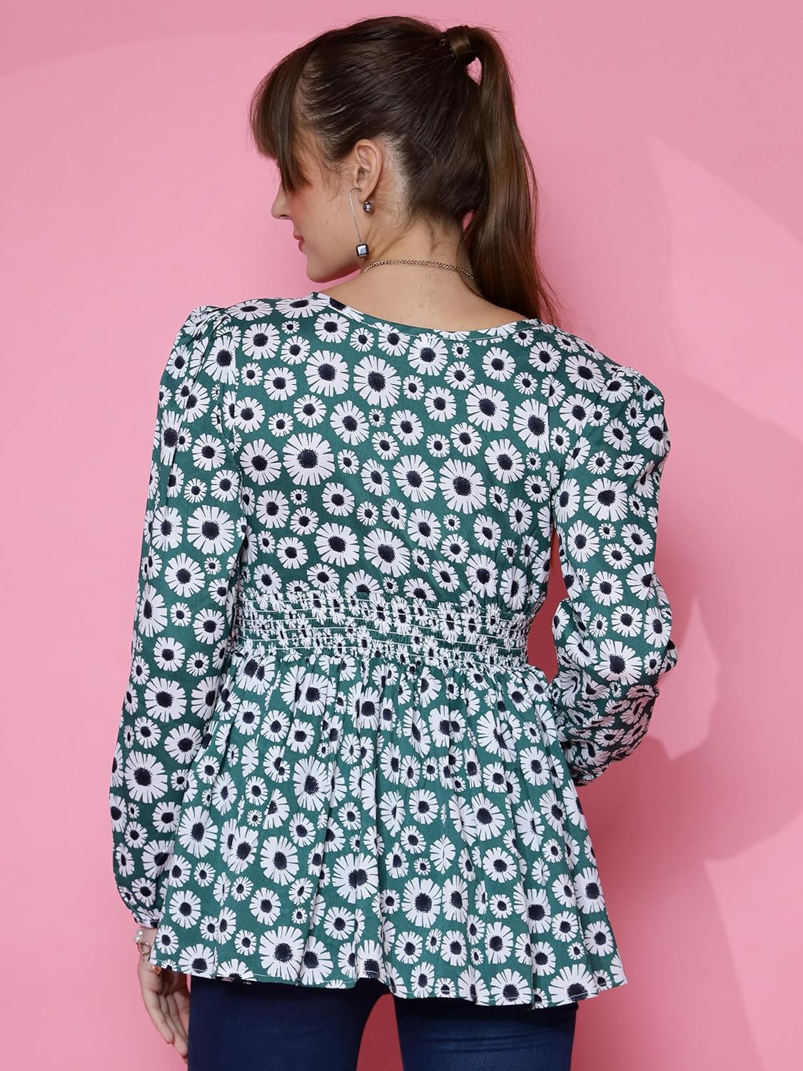 Sheetal Associates Women's Casual Bishop Sleeves Polka Print Peplum Top
