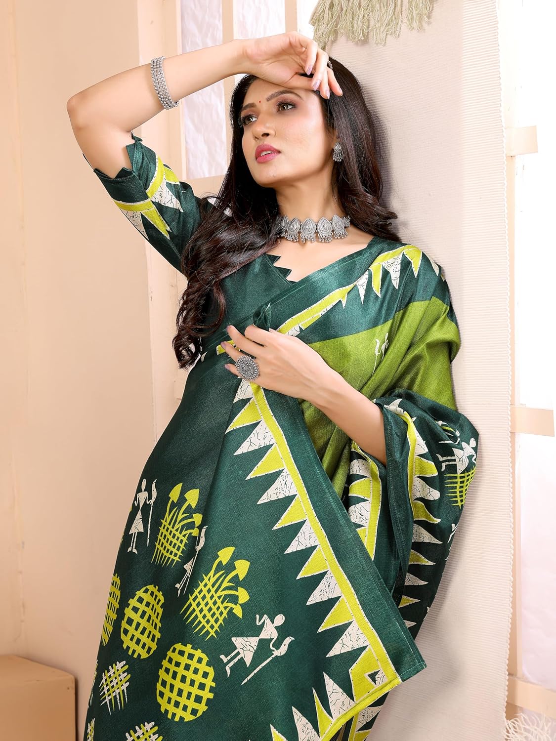 Yashika Women's Plain Woven Printed Art Silk Saree with Unstitched Blouse Material