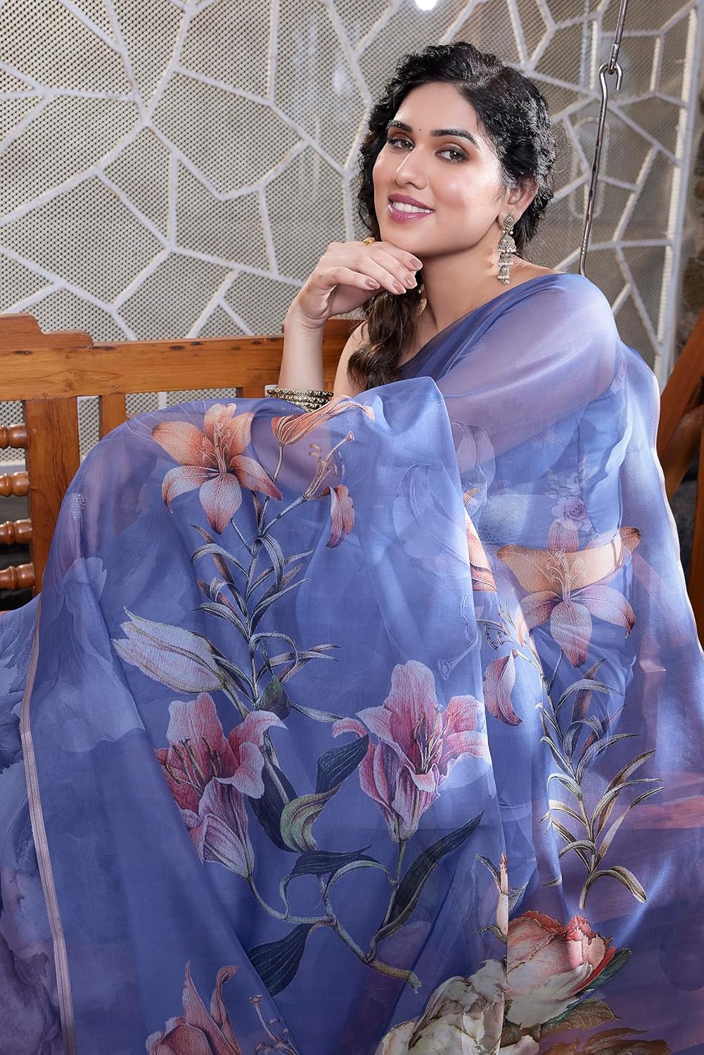 Printed Women's Organza Saree Design with Blouse Piece