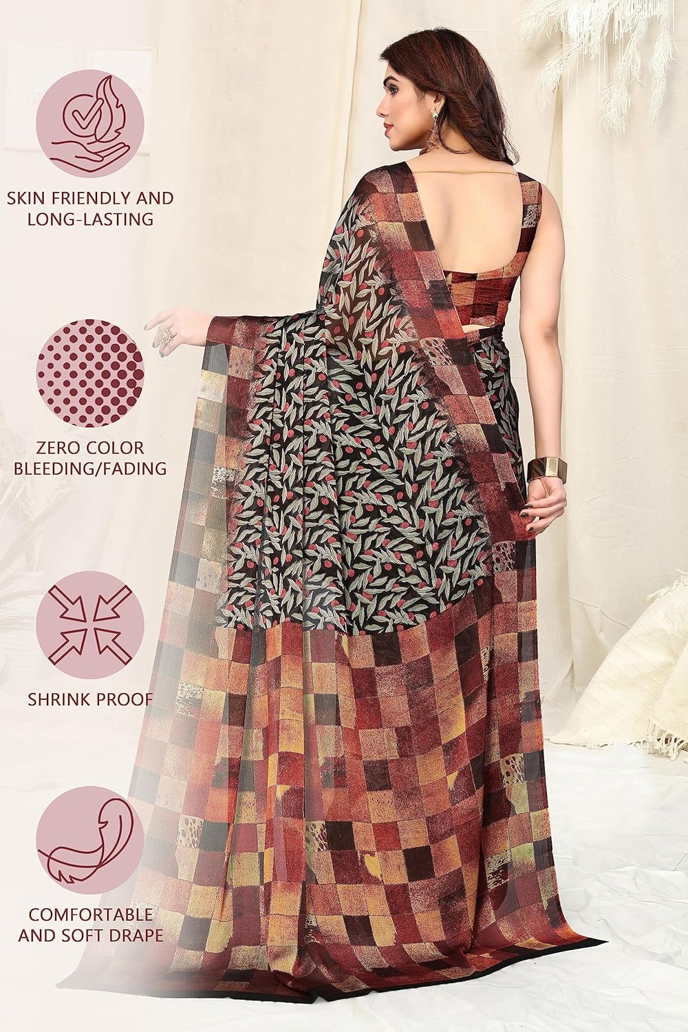 Women's Stylish Chiffon Print Saree with Blouse Piece