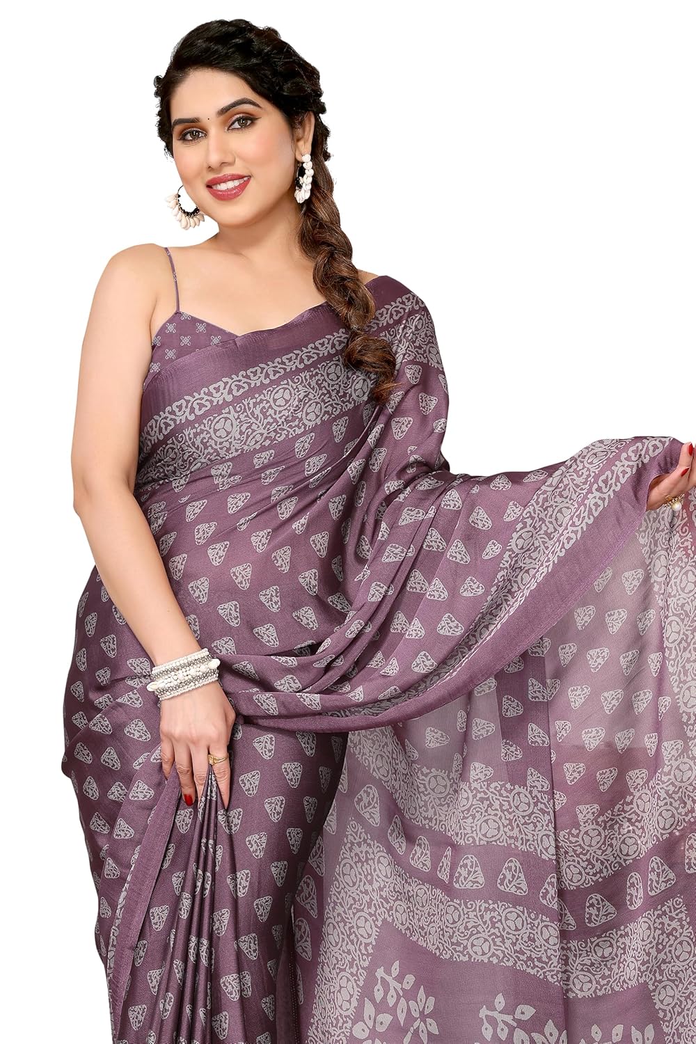 Women's Chiffon Block Printed Saree with Blouse Piece