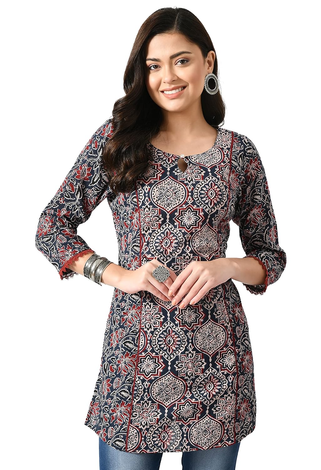 Meesan Women's Cotton 3/4 Slevee Solid Kurta
