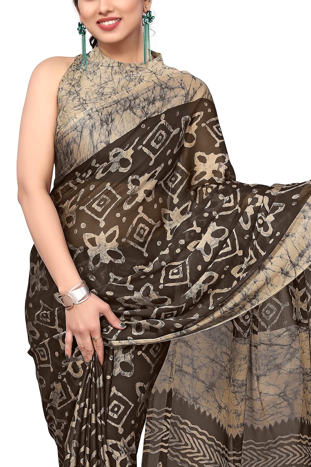 Women's Chiffon Printed Saree with BlousePiece