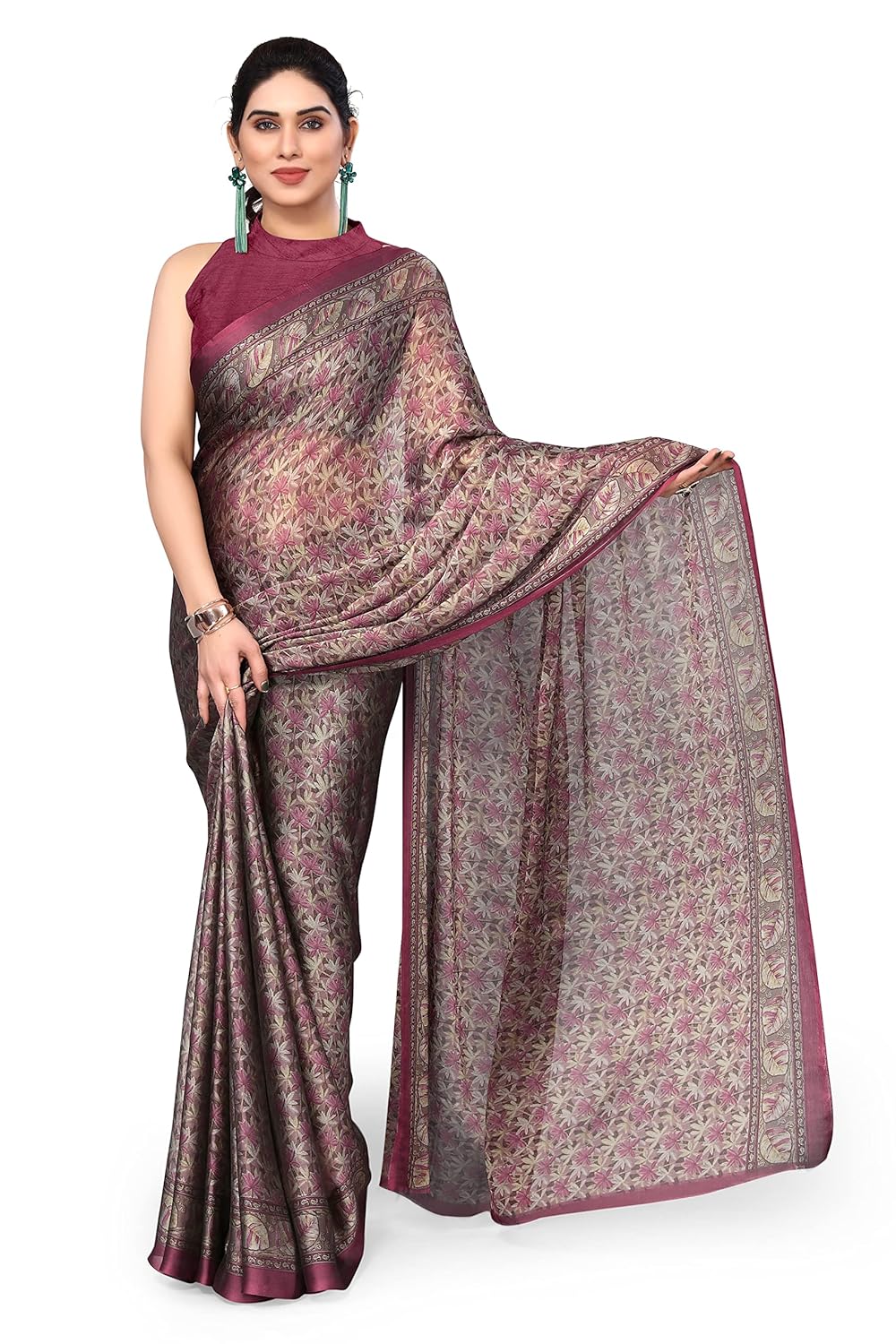 Women's Chiffon Floral Printed Saree with Blouse Piece