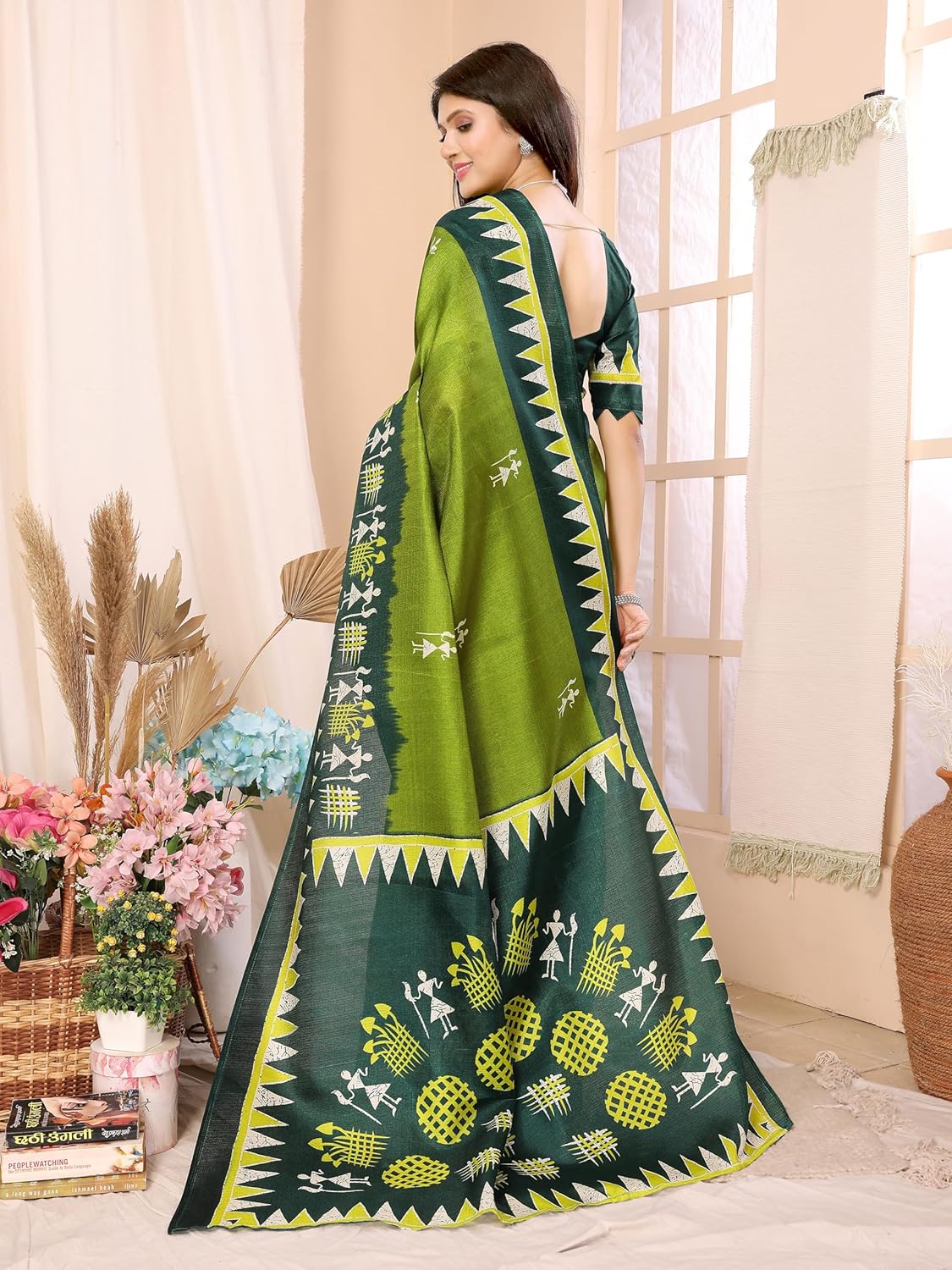 Yashika Women's Plain Woven Printed Art Silk Saree with Unstitched Blouse Material