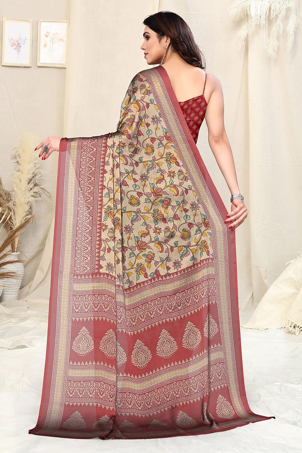 Women's Chiffon Floral Printed Saree with Blouse Piece