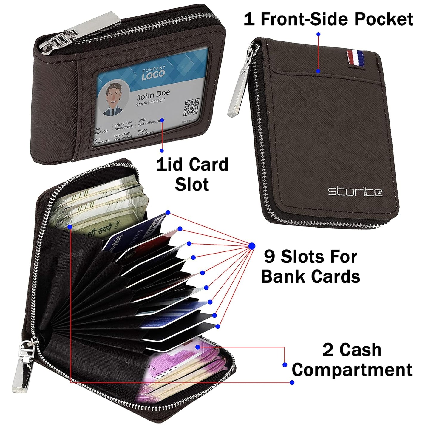 Storite PU Leather 9 Slot Vertical Credit Debit Card
