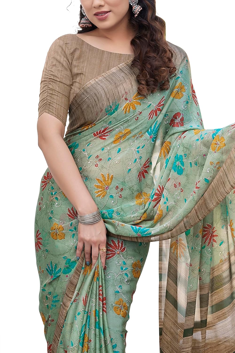 FASHION Floral Printed Saree with Blouse Piece