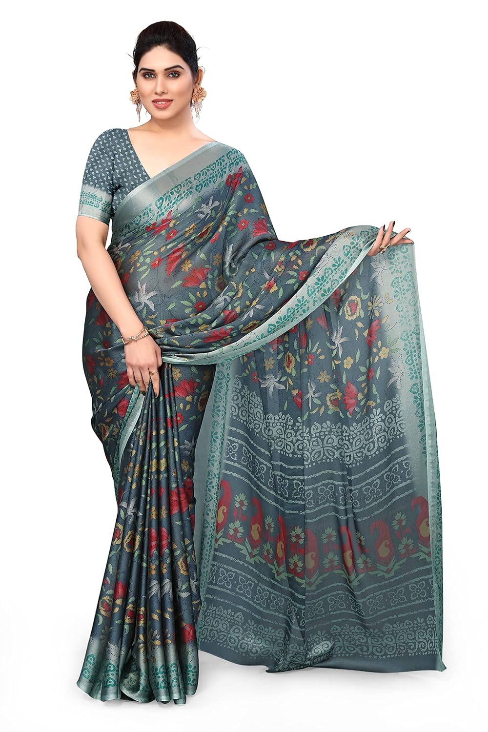 Women's Stylish Chiffon Print Saree with Blouse Piece