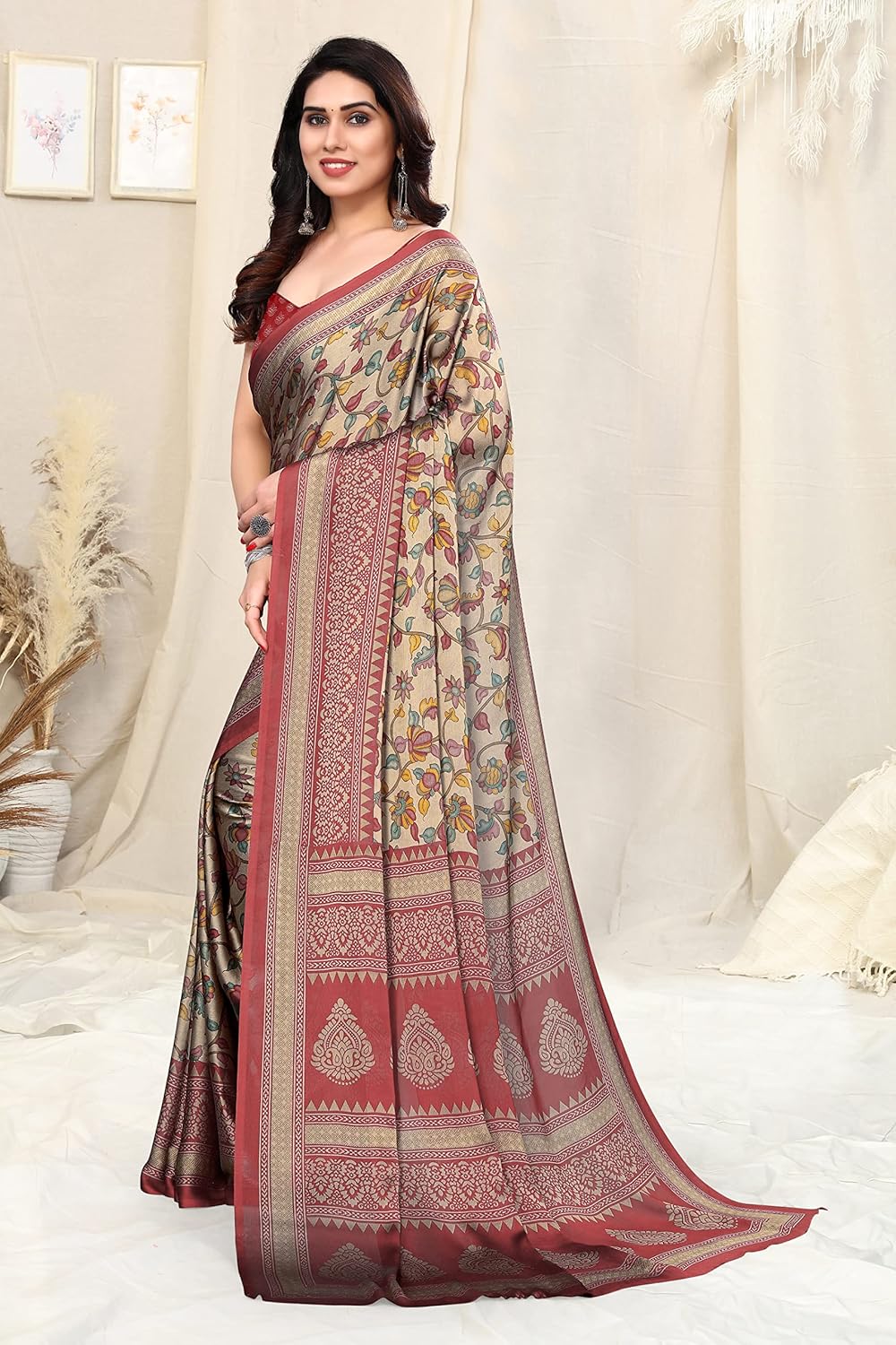 Women's Chiffon Floral Printed Saree with Blouse Piece